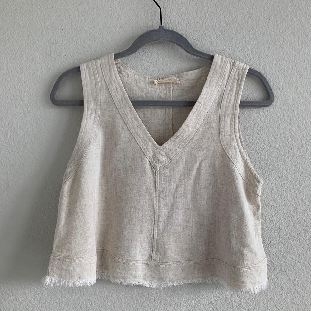Cream Sleeveless Linen Top